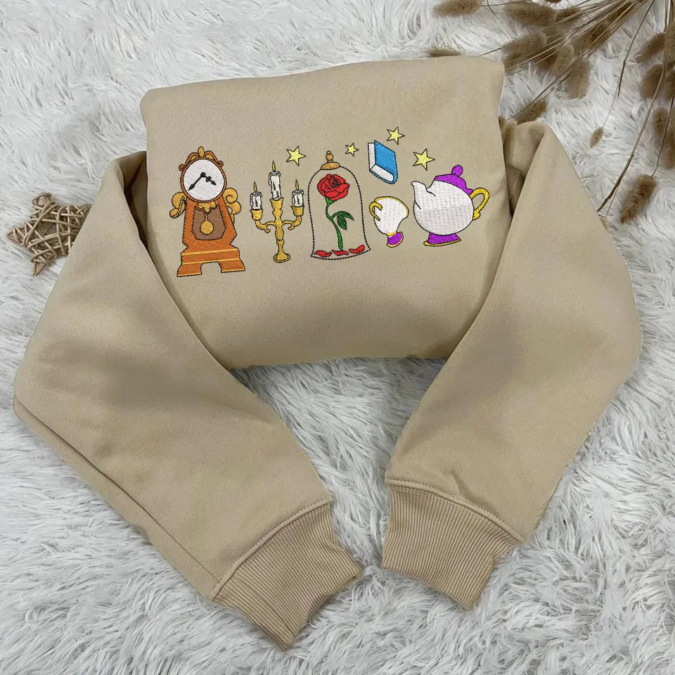 Sand Sweatshirt Beauty And The Beast Enchanted Items Embroidered Design.