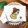 White Embroidered Sweater With Chibi Belle And Tiny Chip Graphic