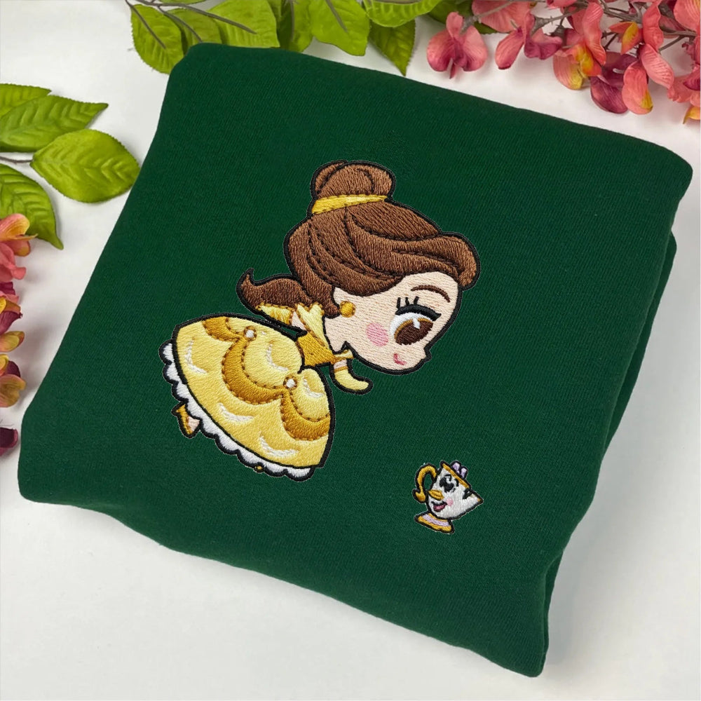 Forest Green Oversized Sweatshirt With Detailed Belle, Chip Embroidery Art