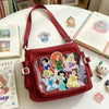 Shoulder Bag Featuring Disney Princess Embroidered Patches On Clear Pocket
