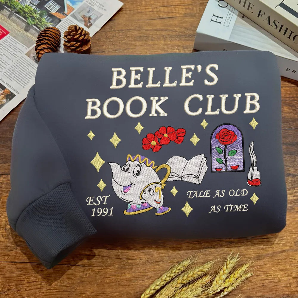 Sweatshirt On Woven Mat With Sparkling Belle's Book Club Embroidery