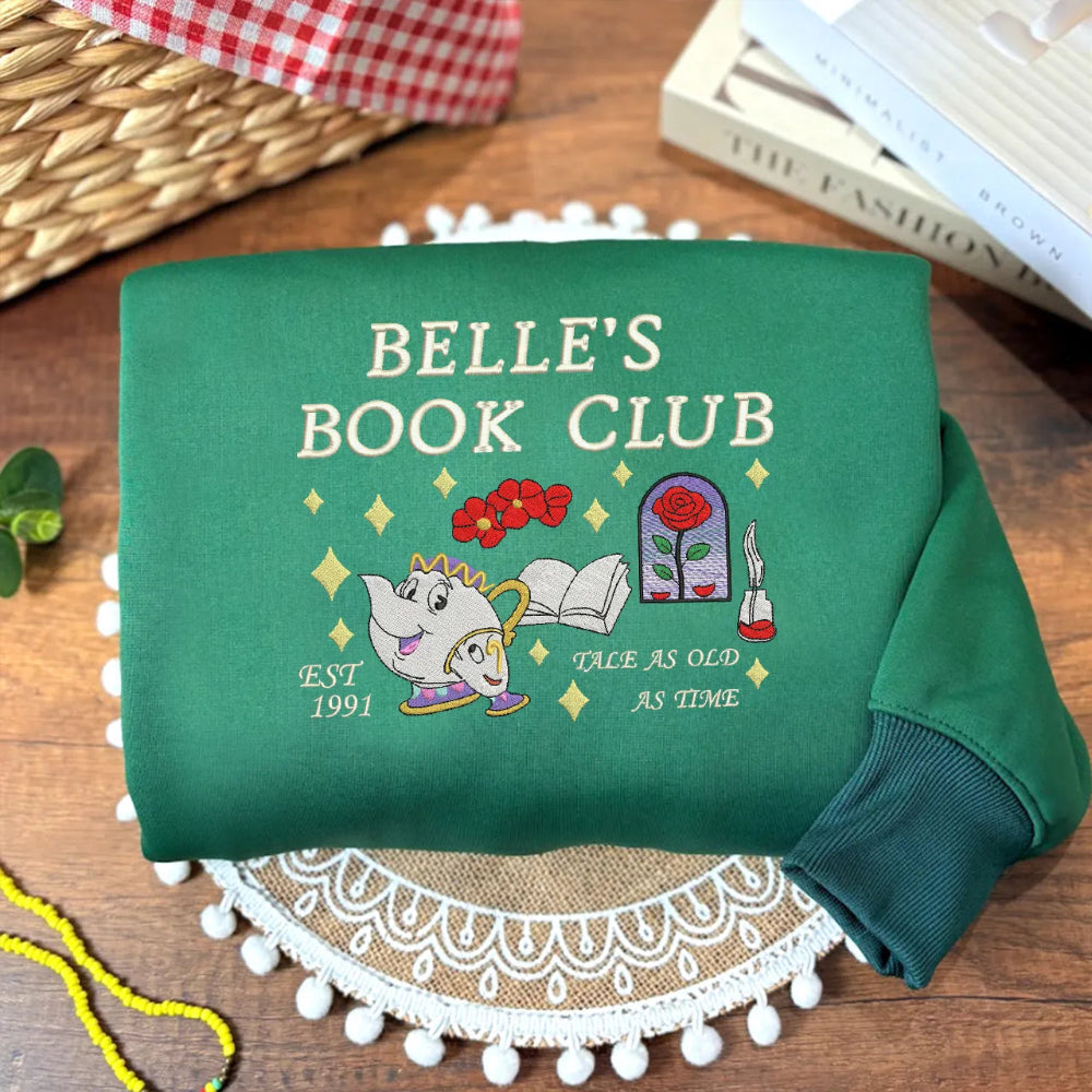 Forest Green Folded Sweatshirt With Embroidered Mrs Potts Book Club Design 