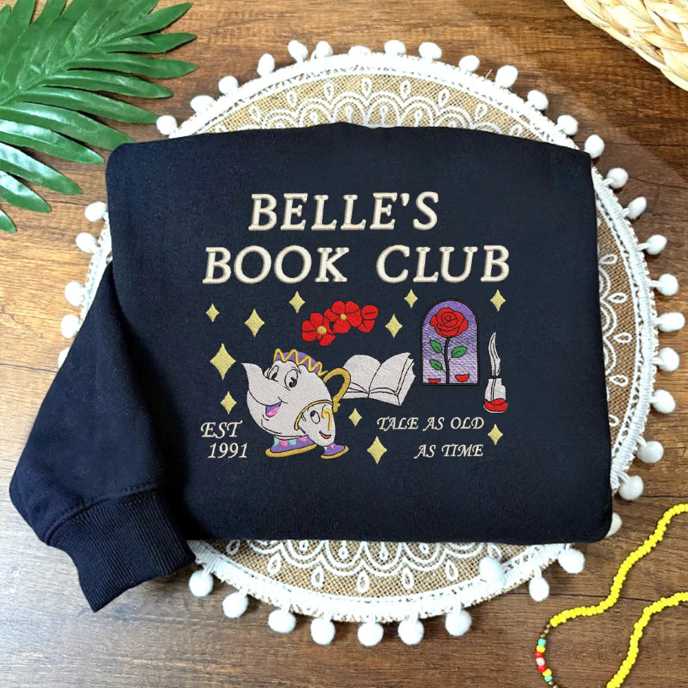 Sweatshirt Folded Featuring Belle's Book Club And Enchanted Rose Embroidery