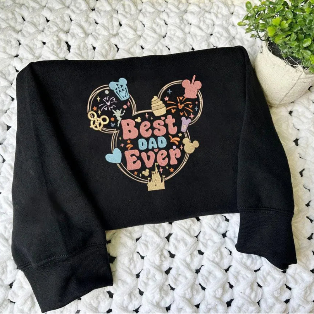 Black Sweatshirt With Embroidered Best Dad Ever Mickey Ear Design