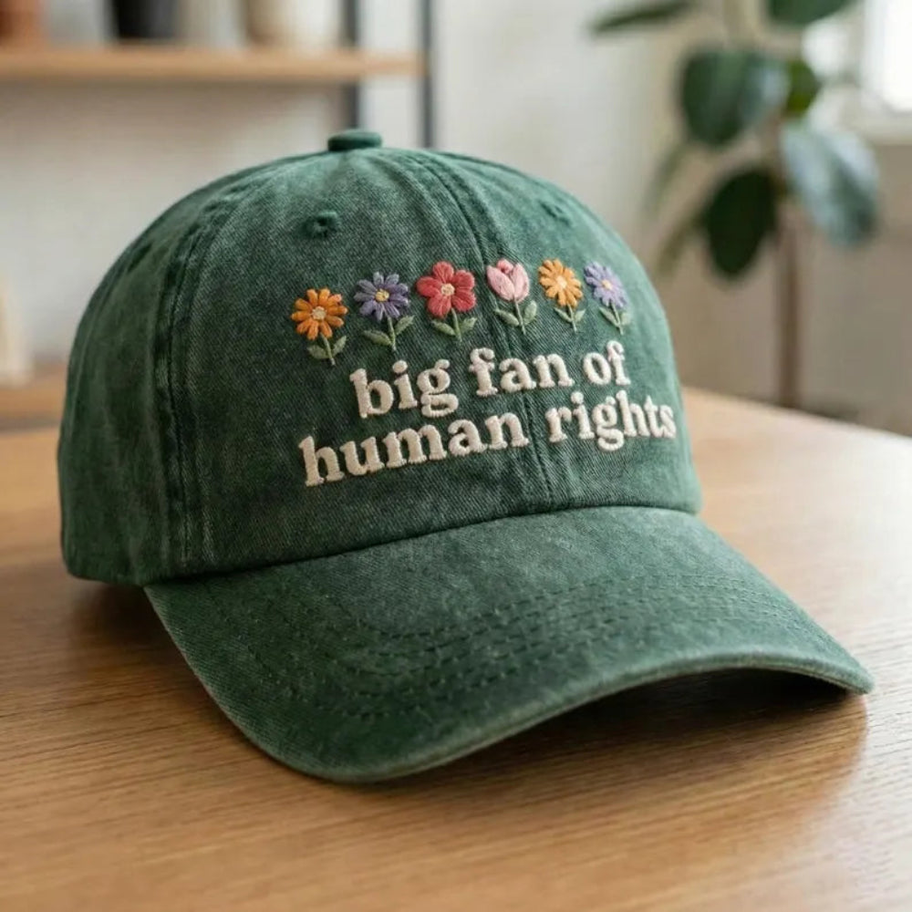 Big Fan Of Human Rights Floral Embroidered Cap Washed Soft