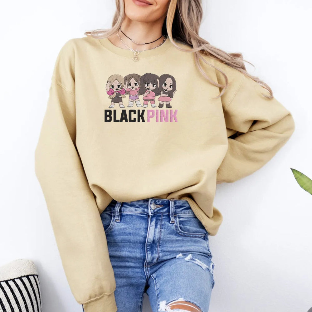 Sand Sweatshirt With Cute Chibi Blackpink Members Posing