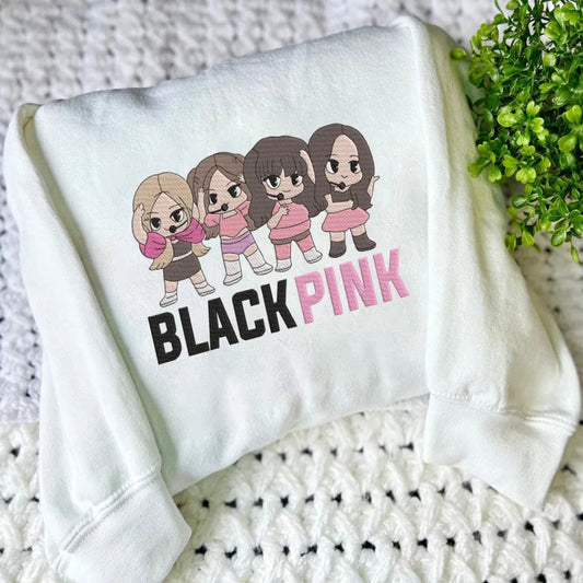 White Pullover With Sweet Chibi Blackpink And Pink Text