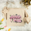 Sand Pullover Sweatshirt Highlighting Fun Blackpink Text With Doodles Embroidery
