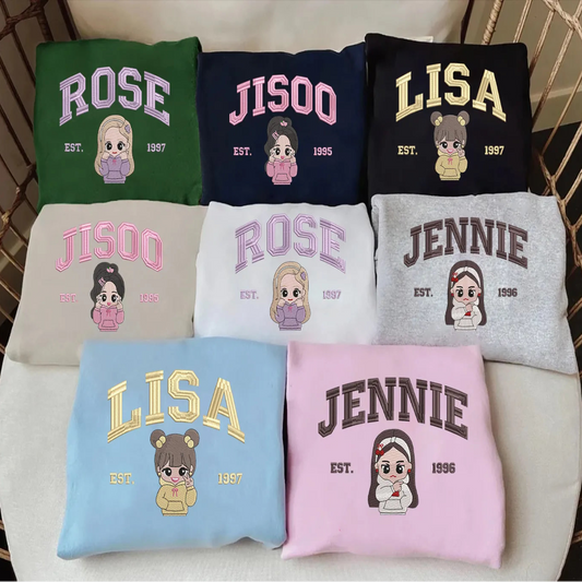 Folded Blackpink Sweatshirts Collection With Chibi Embroidery, Birth Years
