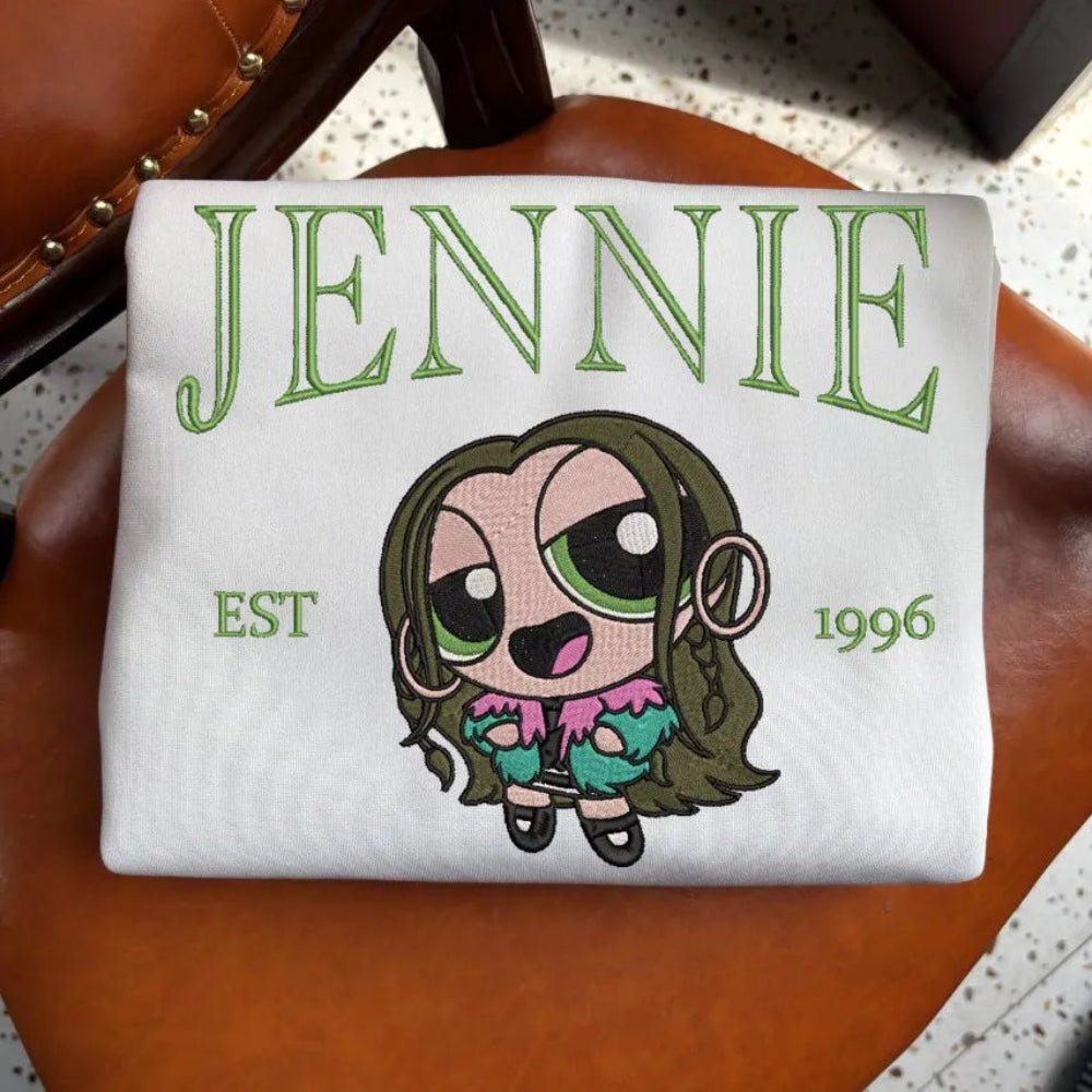 Oversized Sweatshirt Highlighting Jennie Powerpuff Doll Green Lettering Est 1996