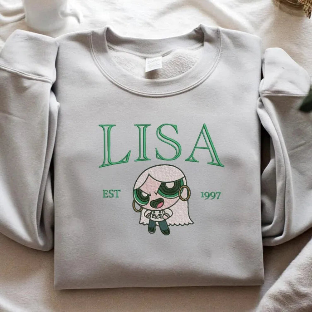 Sweatshirt Displaying Sweet Lisa Powerpuff Chibi Emerald Text Est 1997