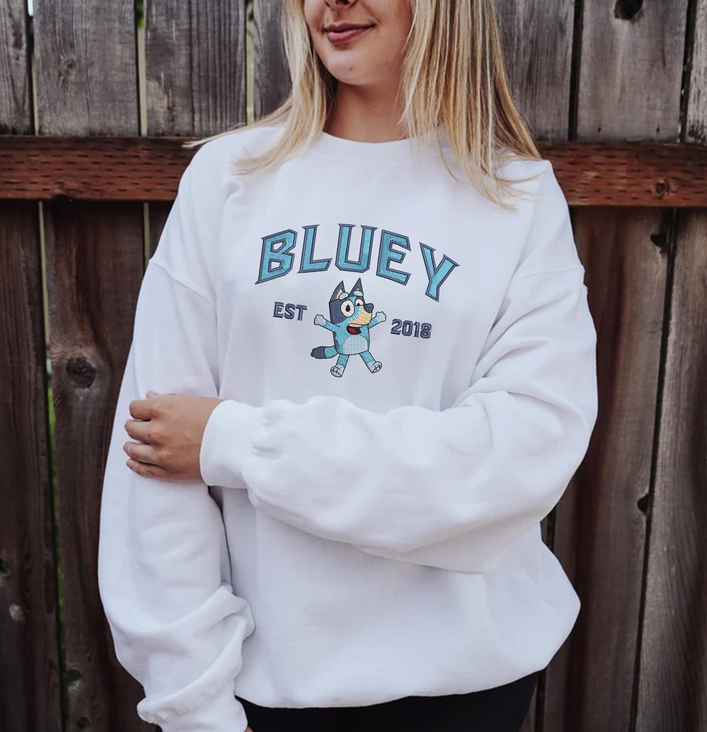 White Bluey Family Embroidered Sweatshirt