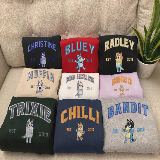 Bluey Family Embroidered Sweatshirt Collection