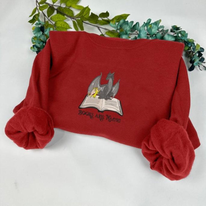 Books Are Magic Embroidered Shirt red color