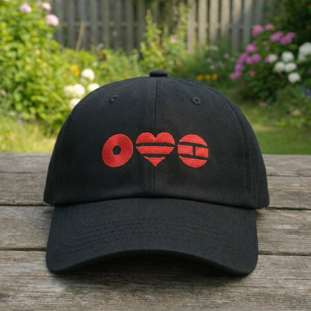 Black Dad Hat With Red Heart, Geometric BTS Logo Embroider