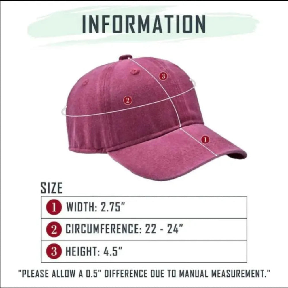Maroon Washed Cotton Dad Cap Size Chart With Width Circumference