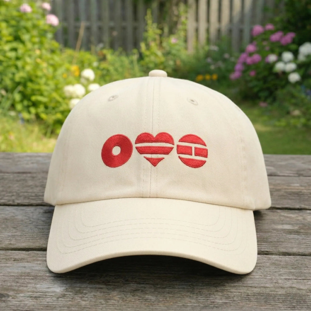 Beige Dad Cap Featuring Red BTS Army Symbol On Front