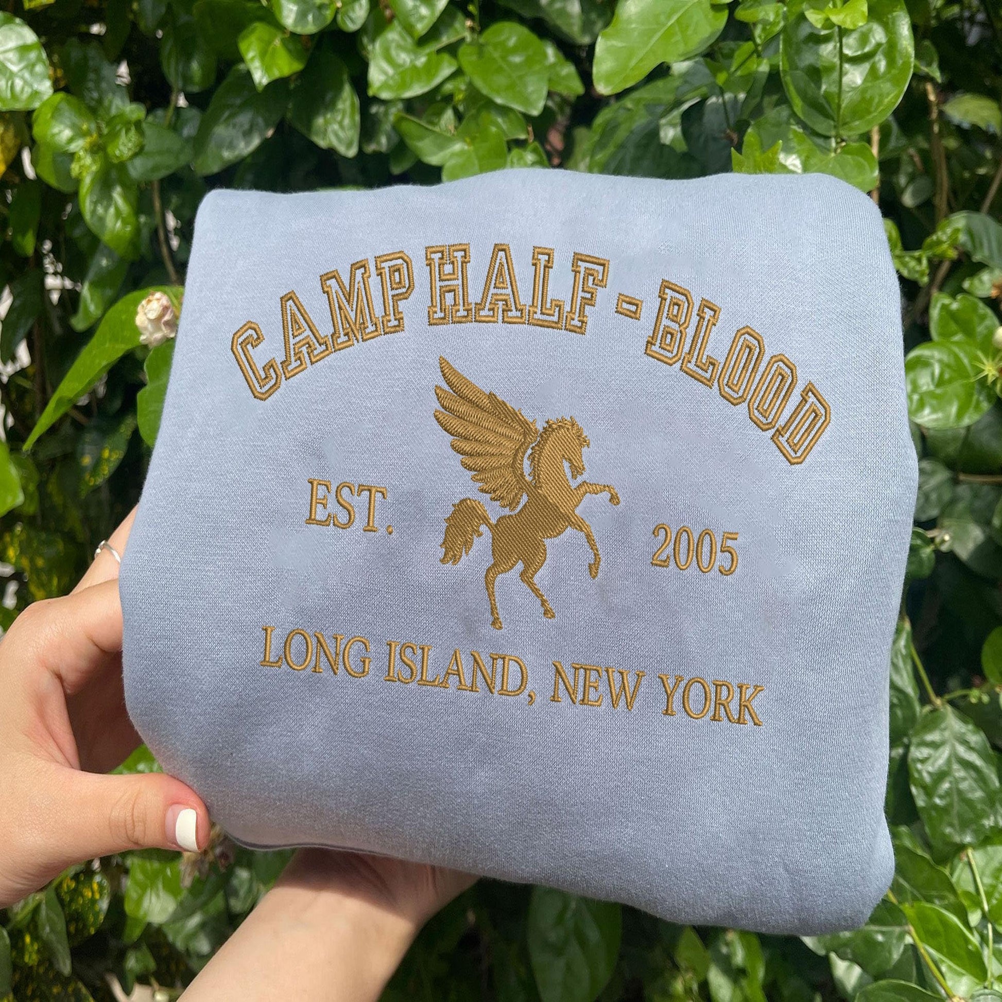 Light Blue Camp Half Blood Embroidered Sweatshirt