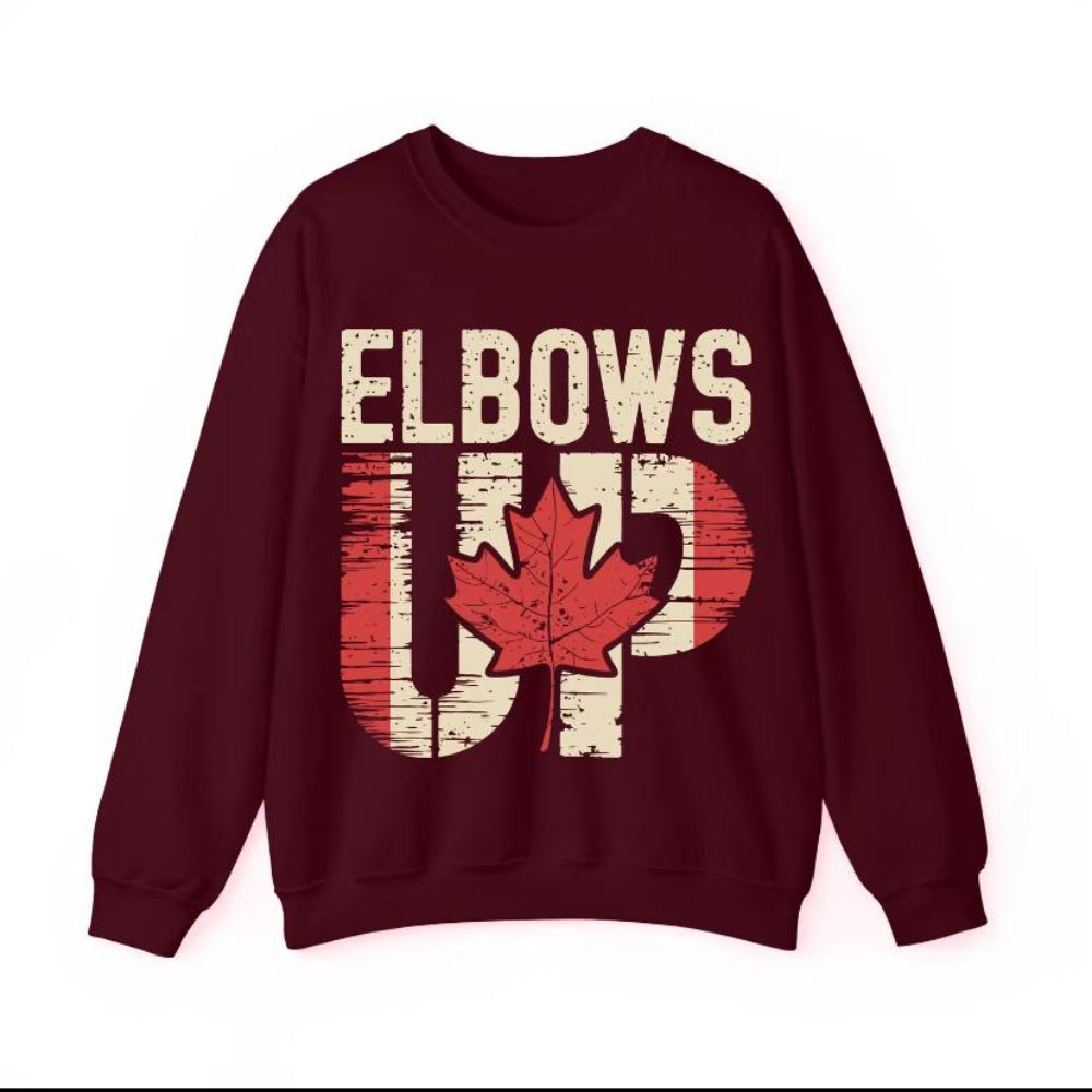 Maroon Elbows Up Vintage Canadian Flag Print Sweatshirt