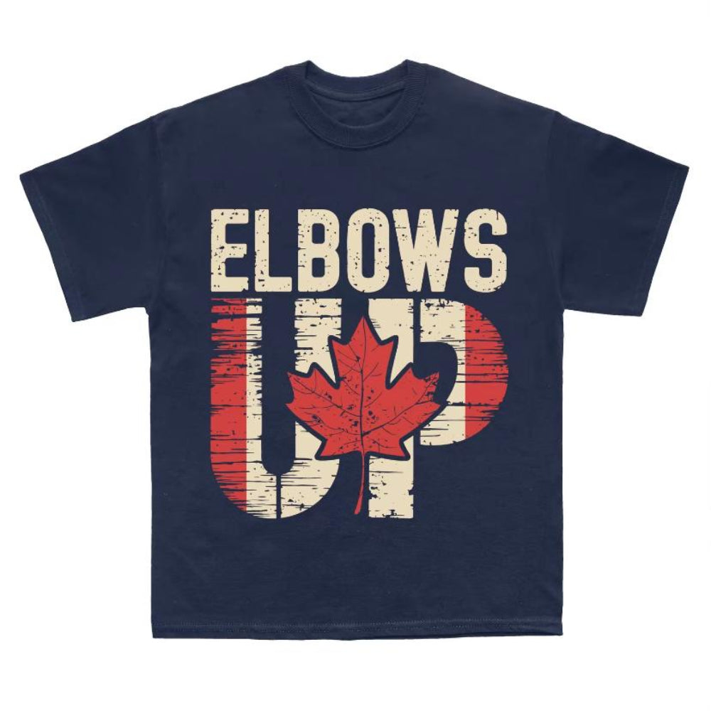 Navy Elbows Up Distressed Maple Leaf Graphic T-Shirt