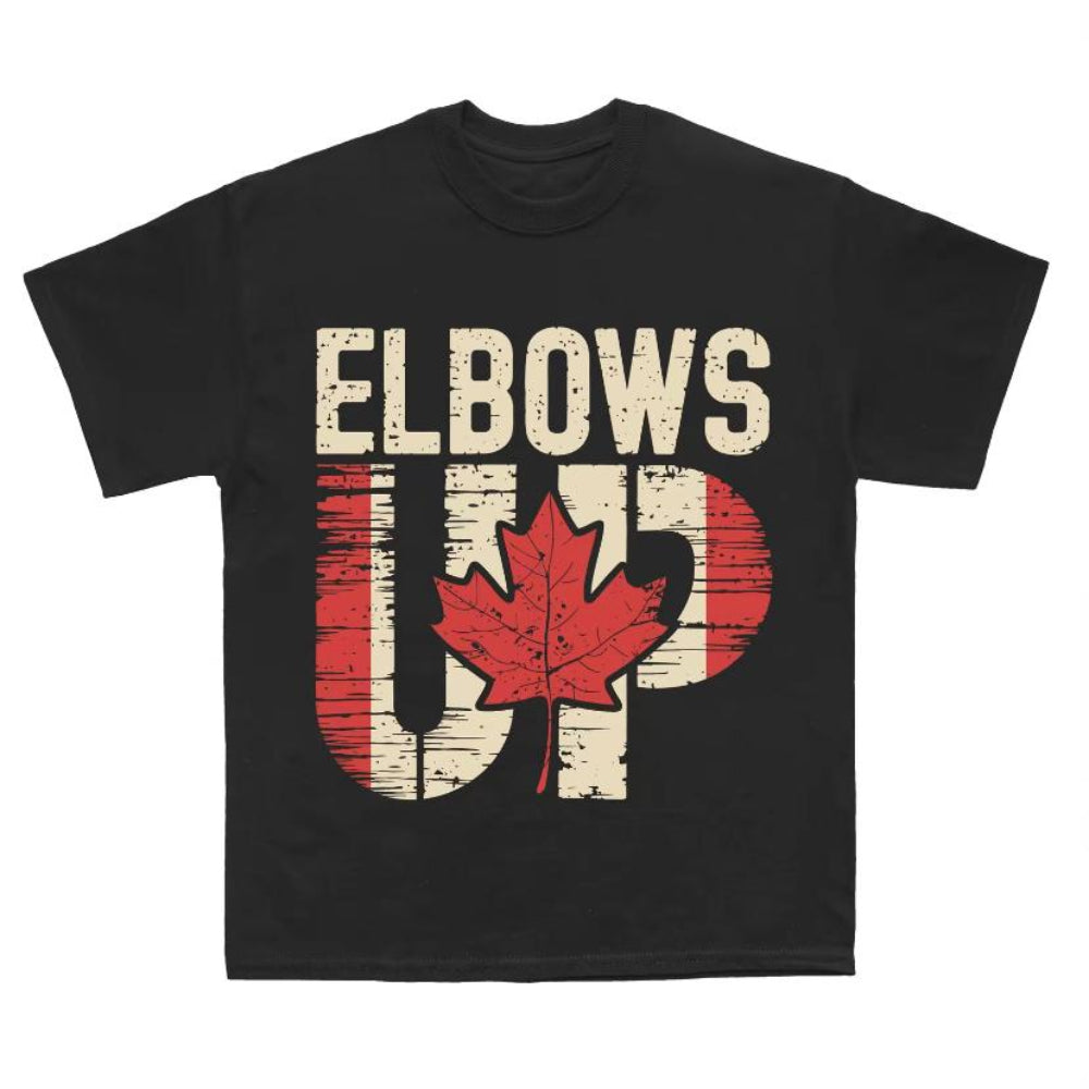 Black Elbows Up Canada Maple Leaf Printed Crewneck Sweatshirt