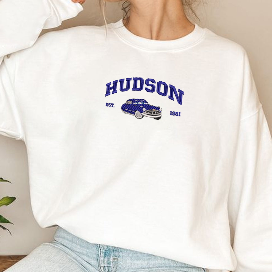 White Crewneck Folded, 1951 Vintage Car Embroidery