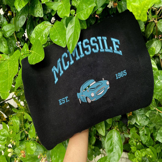 Black Cars McMissile Embroidered Sweatshirt On Leaves.