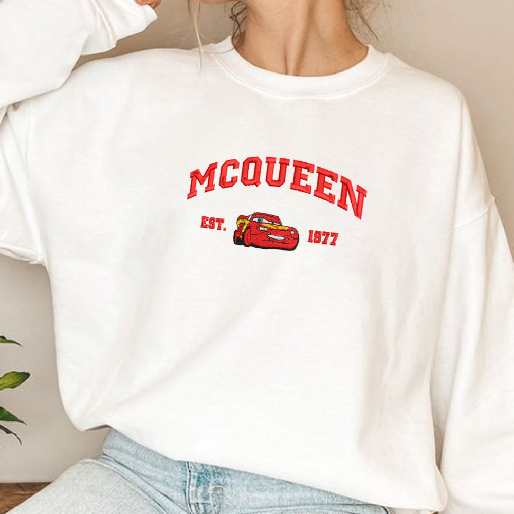 White McQueen Est.1977 Lightning McQueen embroidered sweatshirt