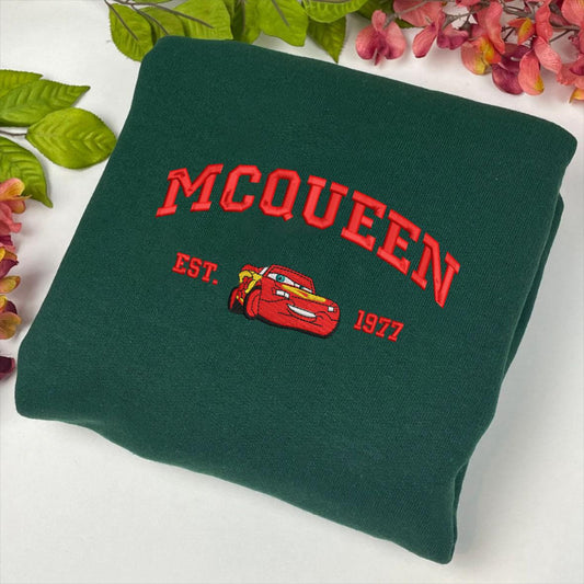 Forest Green Mcqueen Est.1977 Lightning Embroidered With Pink Flowers