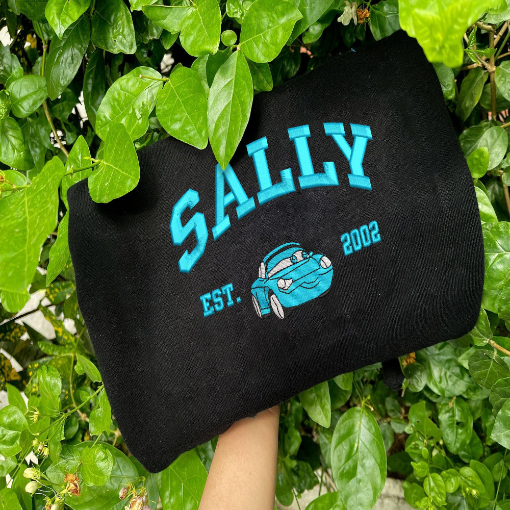 Black Sally Est.2002 Turquoise Porsche Embroidered Sweatshirt Outdoors
