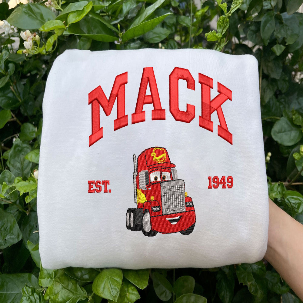 White Mack Est.1949 Red Truck Embroidered Sweatshirt, Green Foliage