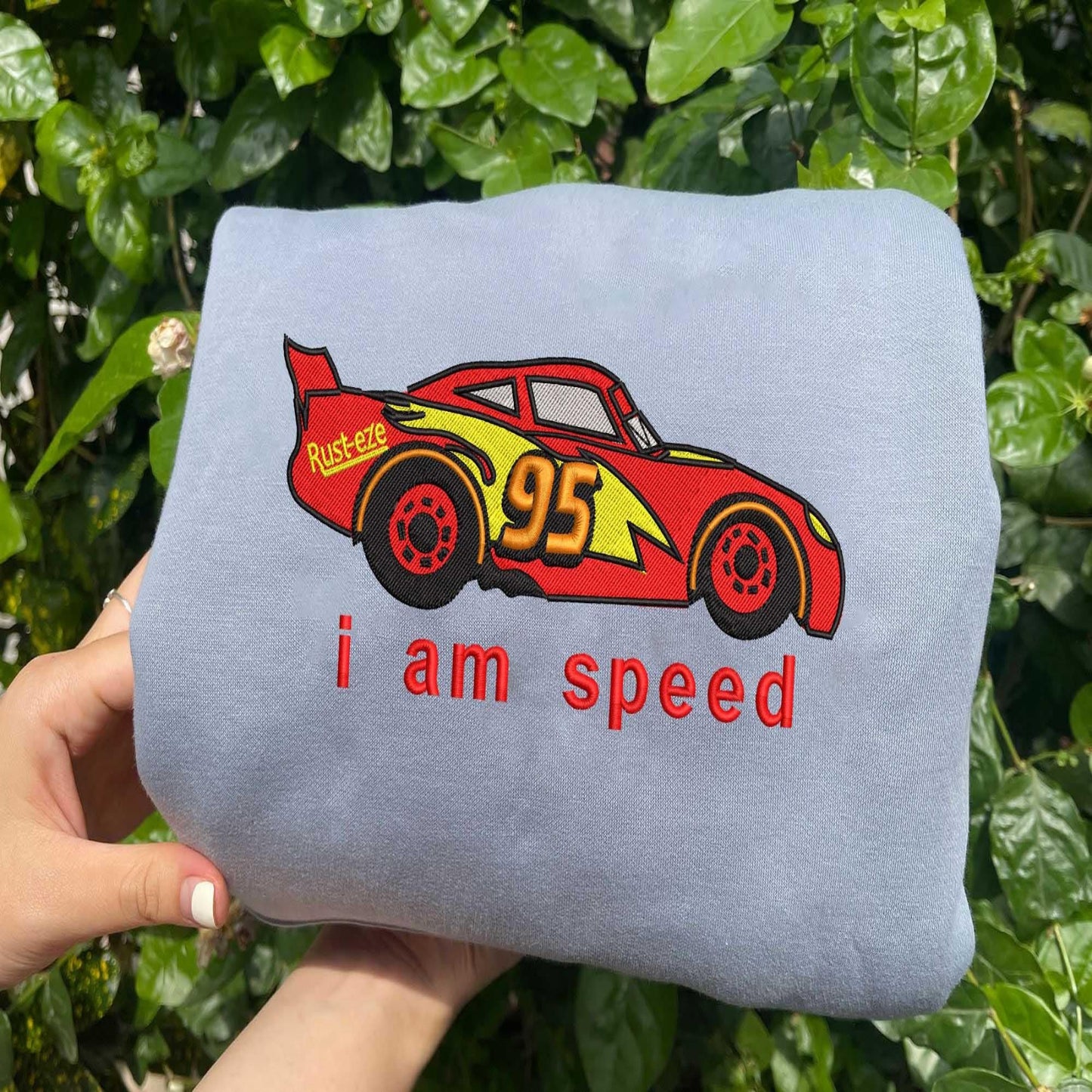 Light Blue Lightning McQueen Sweatshirt Embroidery