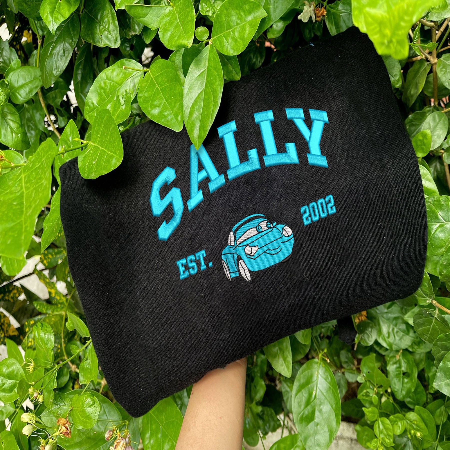 Sally Cars Embroidery On Black Sweatshirt