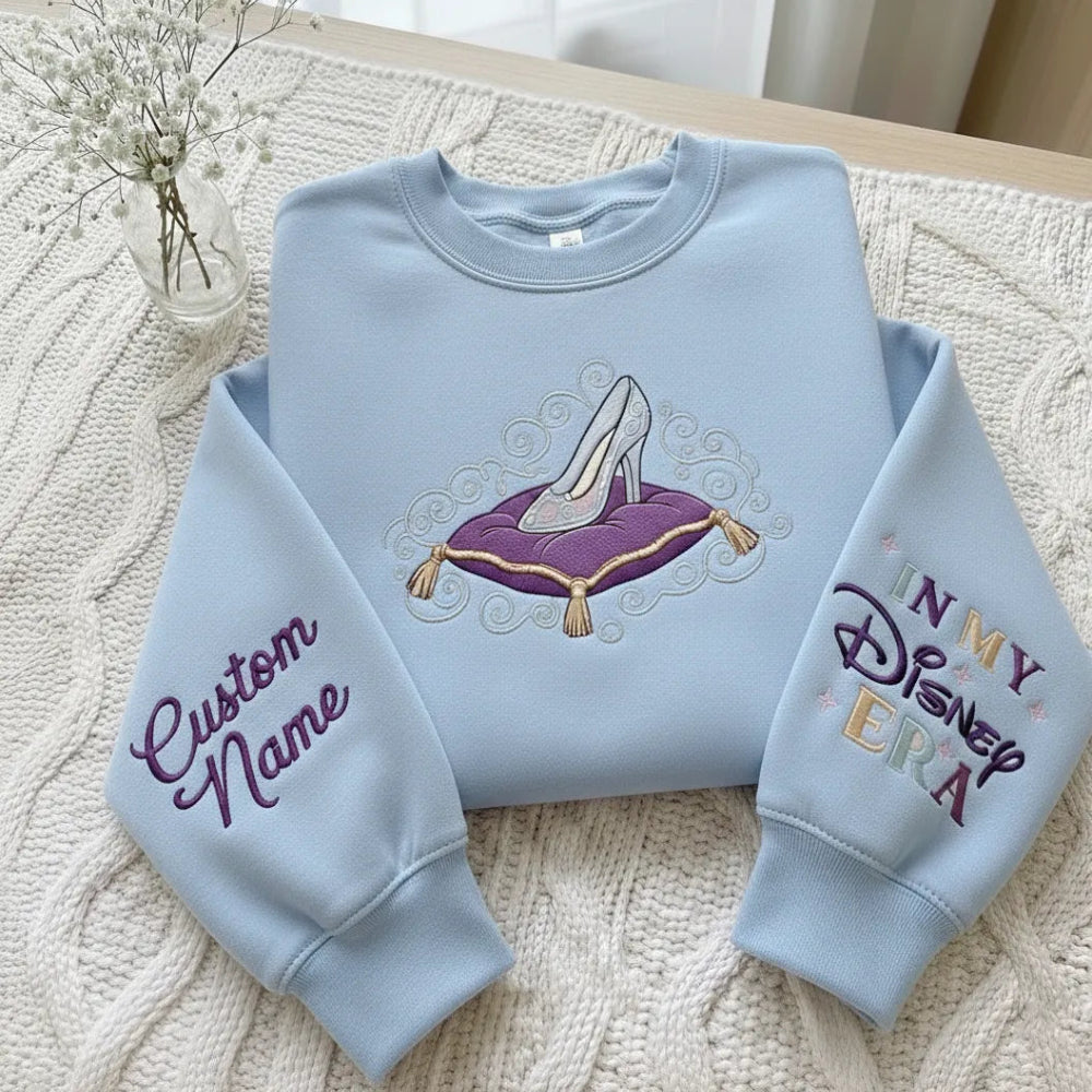 Light Blue Sweatshirt Custom Name Cinderella Slipper Magic Lamp Embroidered.