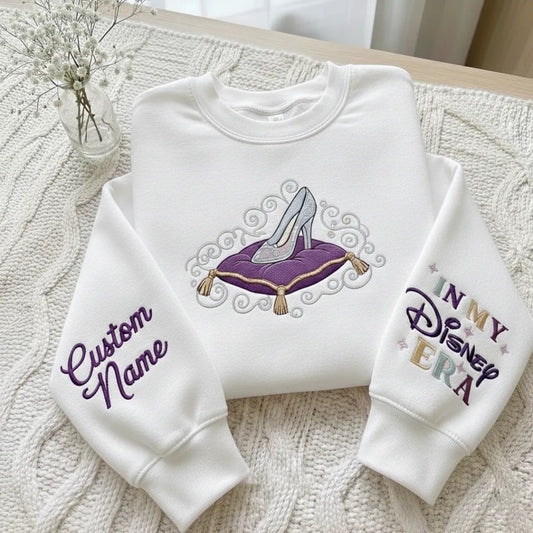 White Sweatshirt Cinderella Glass Slipper On Pillow Disney Era Embroidered.