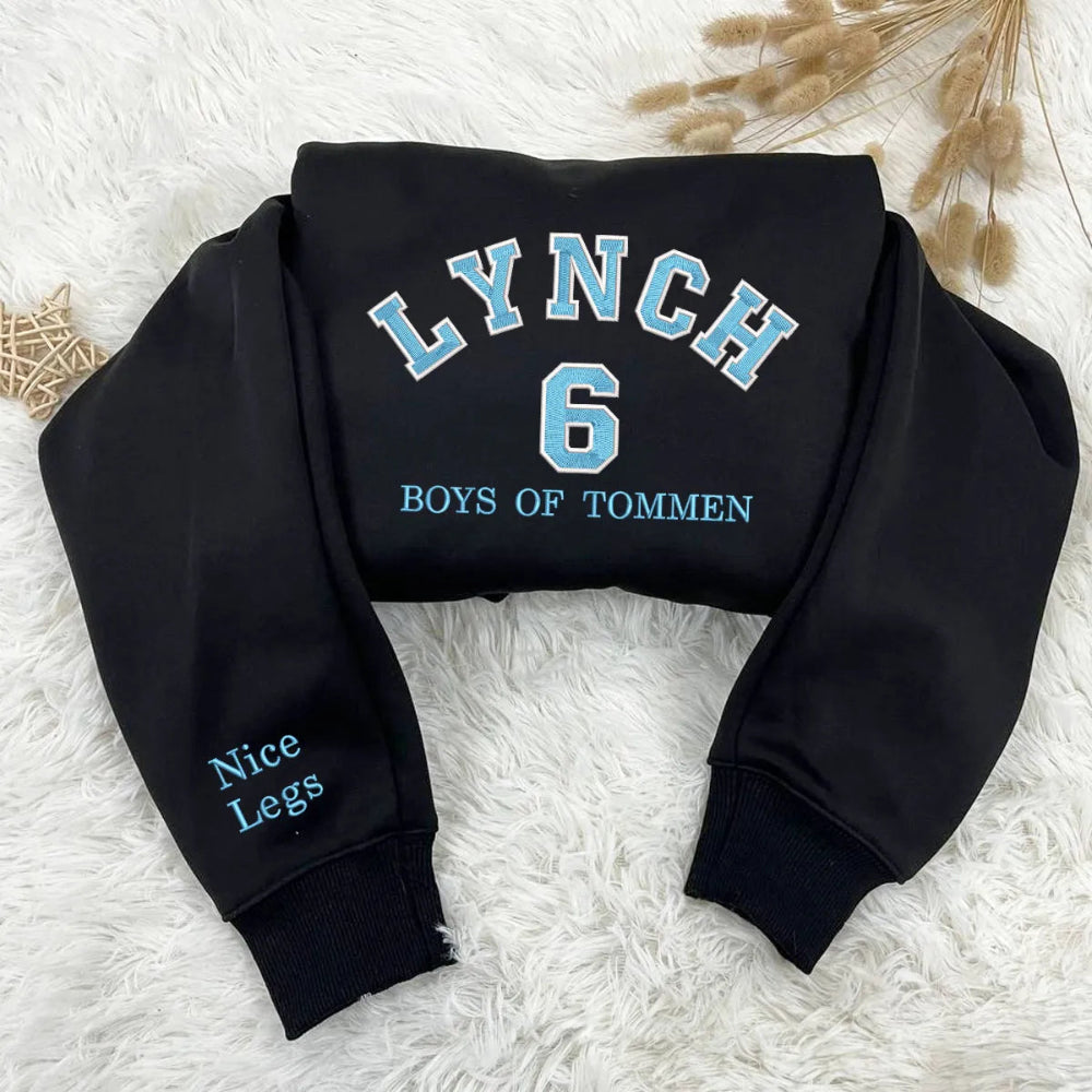 Black Lynch 6 Boys Of Tommen Sweatshirt, Blue Varsity Embroidery
