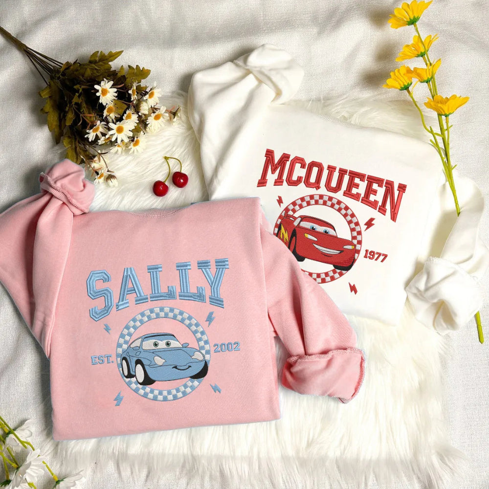 Pink Sally, White McQueen Sweatshirts, Blue And Red Car Embroidery