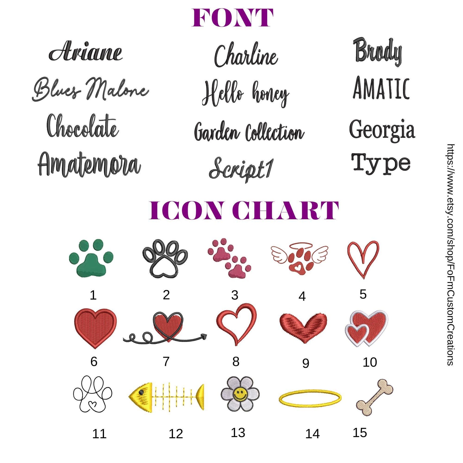 Pet Font and Icon Embroidery 