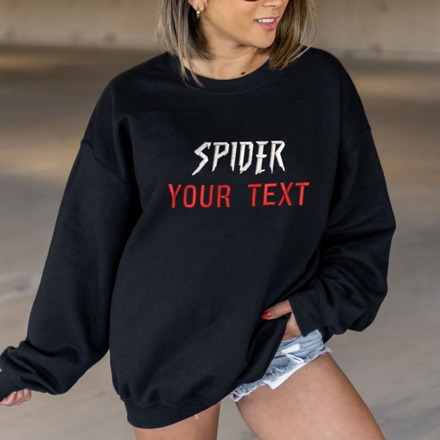 Black Custom Family Spider Embroidered Sweatshirt