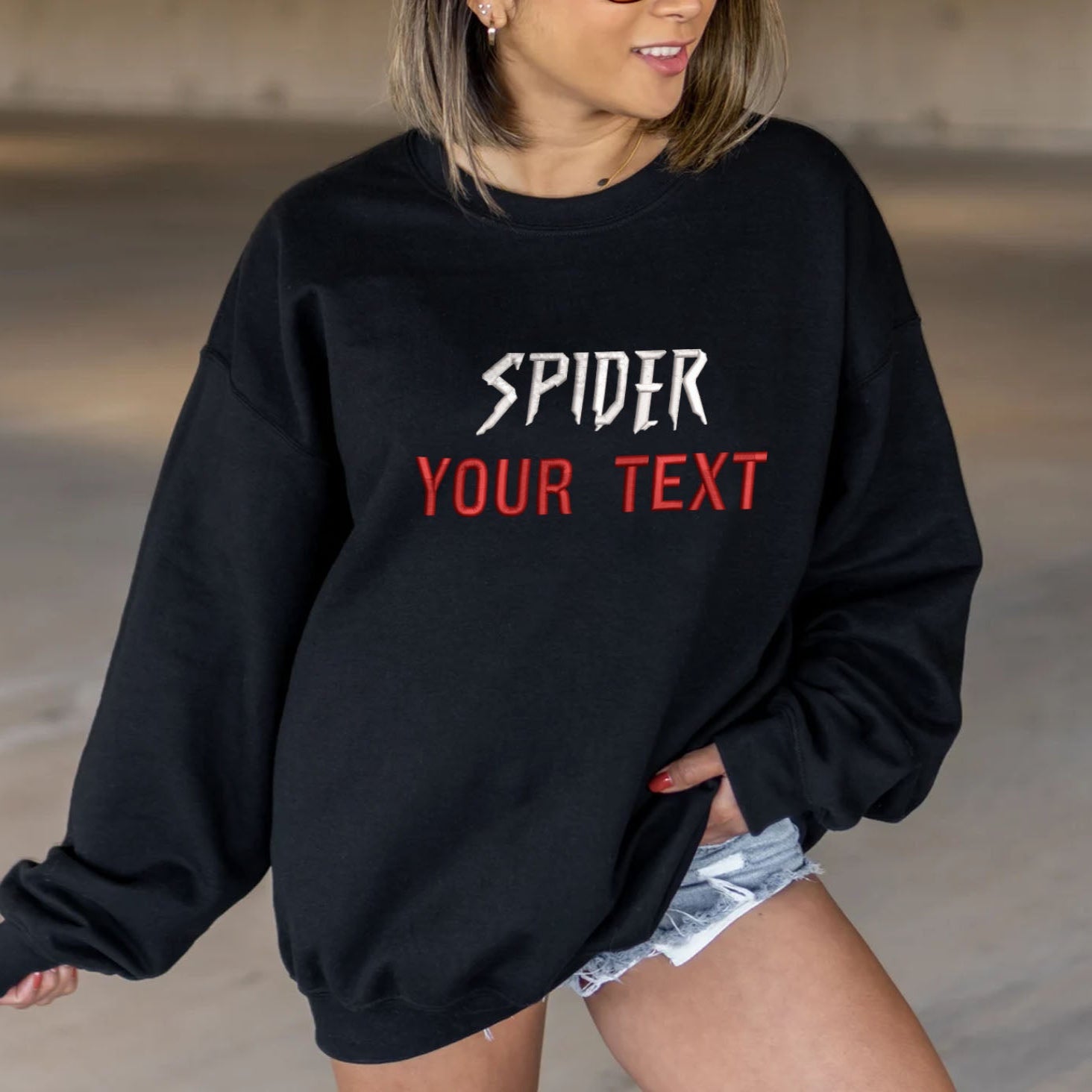 Black Custom Family Spider Embroidered Sweatshirt