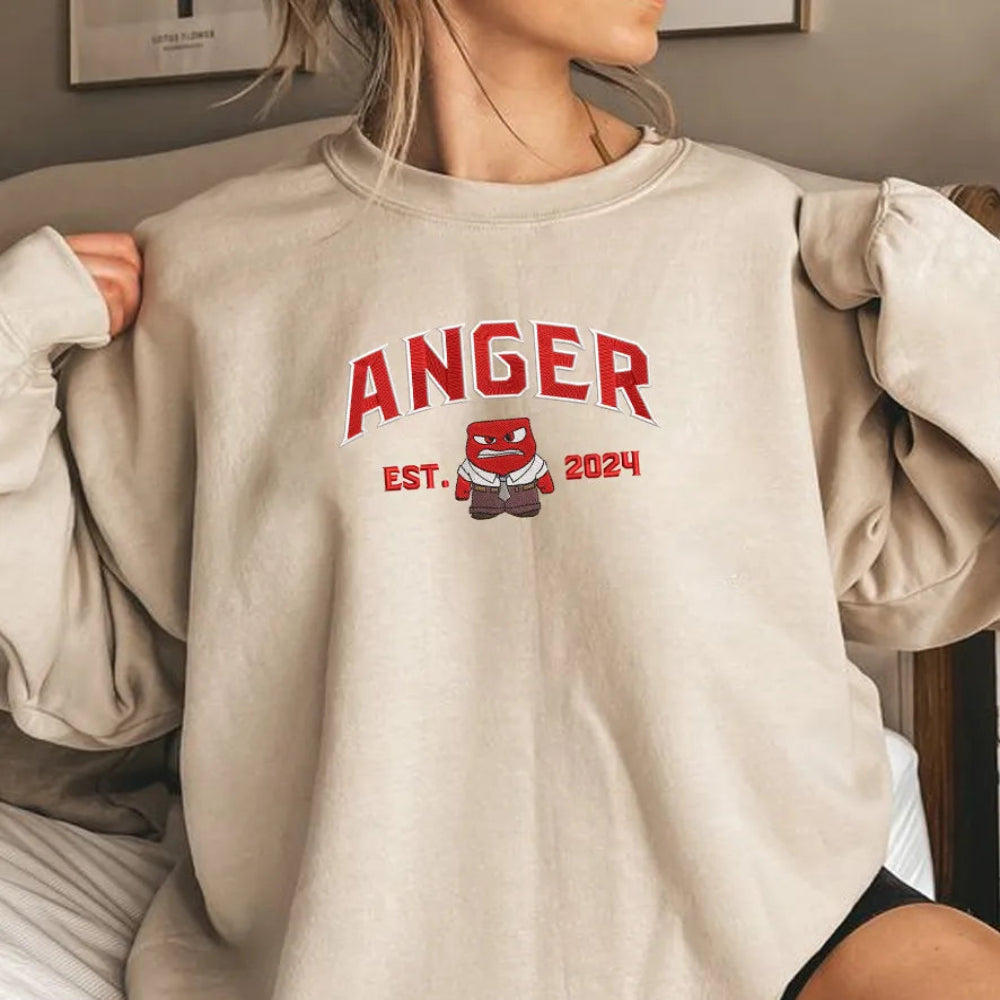 Sand Anger Embroidered Sweatshirt Folded, Red Varsity Chibi Detail