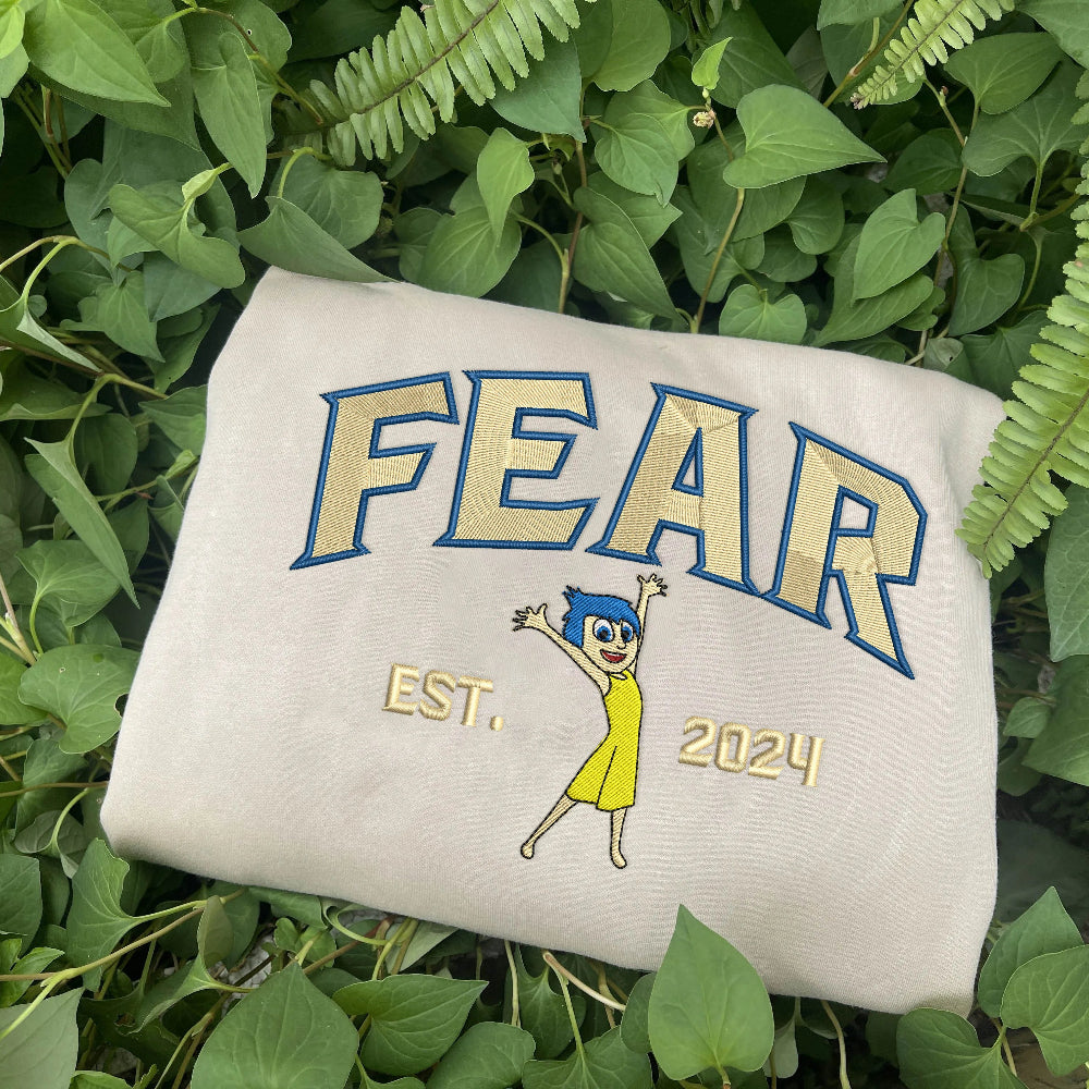 Fear Embroidered Sweatshirt Folded, Blue Wide-Eyed Chibi Detail