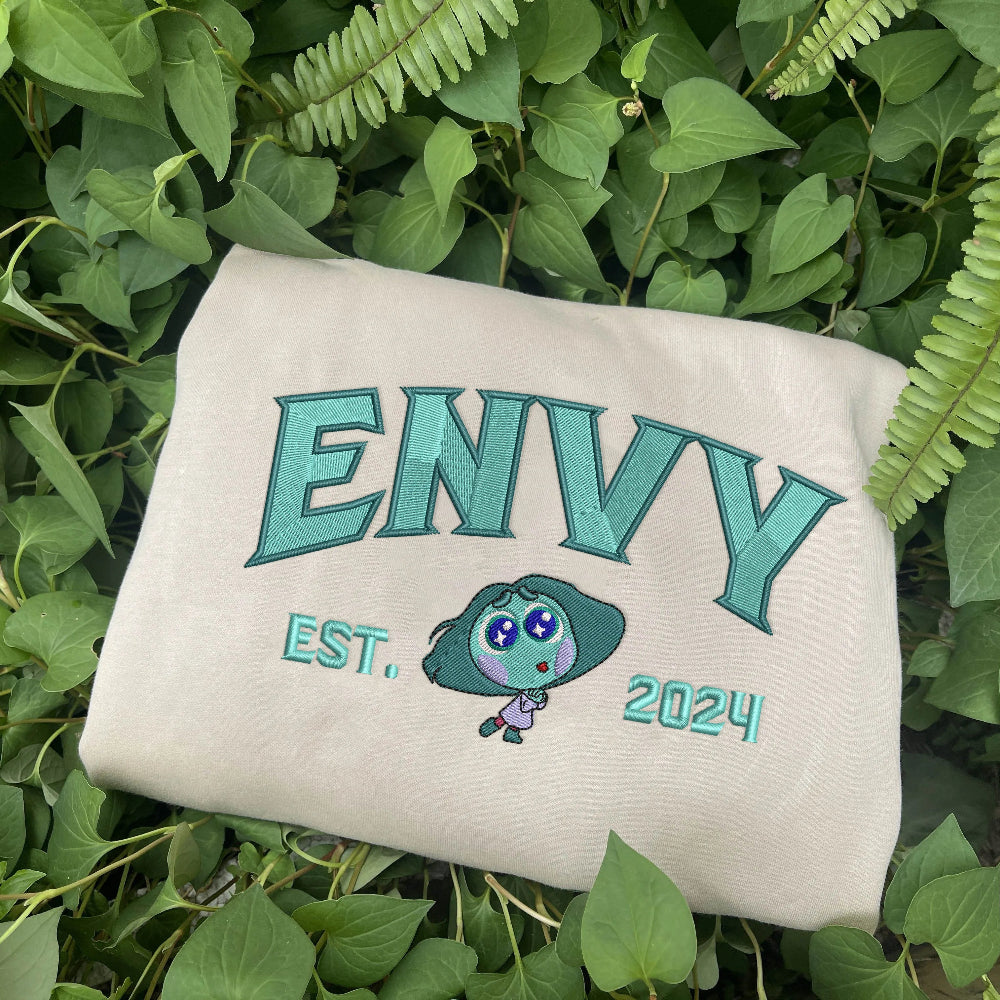 Envy Embroidered Sweatshirt Folded, Teal Chibi Character Embroidery