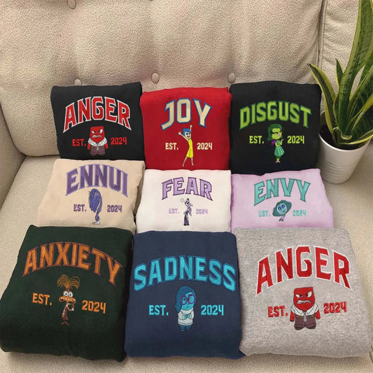 Assorted Inside Out Emotions Sweatshirts On Couch, Full Characters Collection