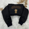 Black Cropped Hoodie Folded Displaying Chibi Groot With Leaf Accents