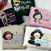 Collection Of Disney Princess Wine Pun Embroidered Sweatshirts Folded Together.