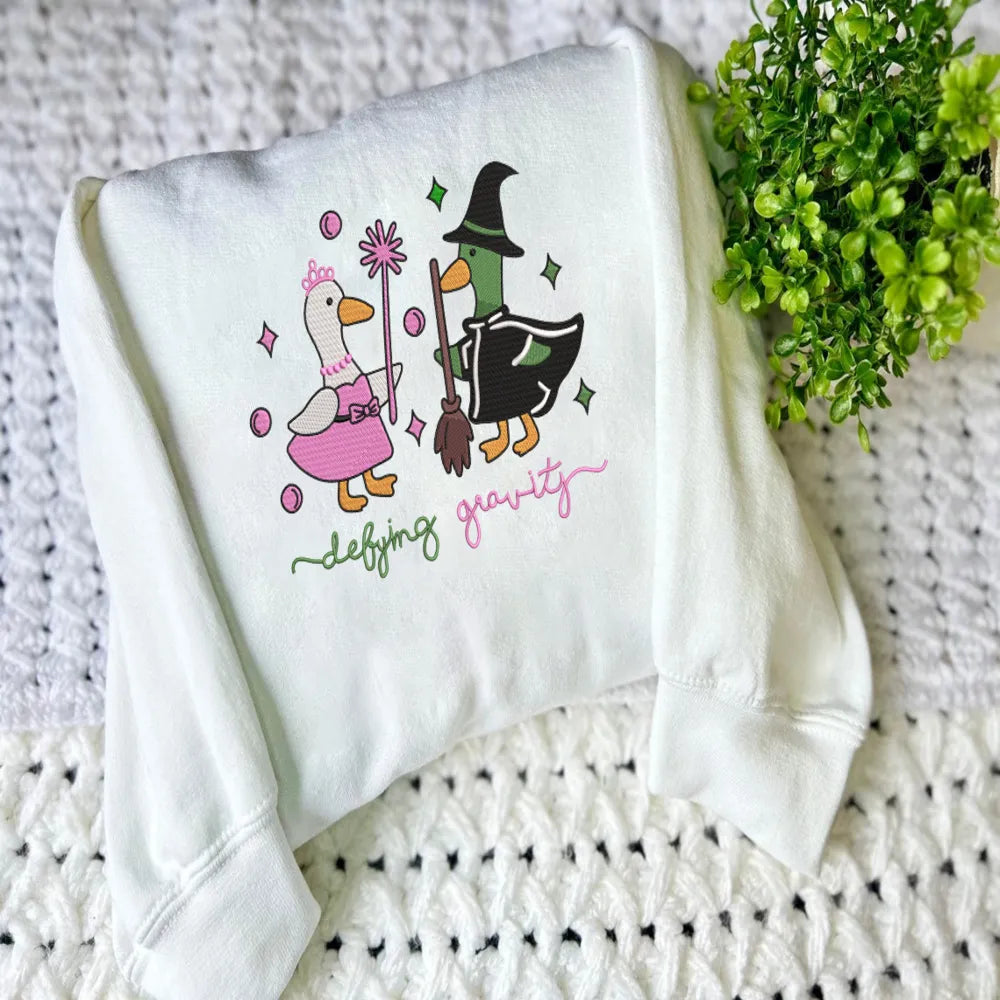 White Defying Gravity Goose Embroidered Sweatshirt
