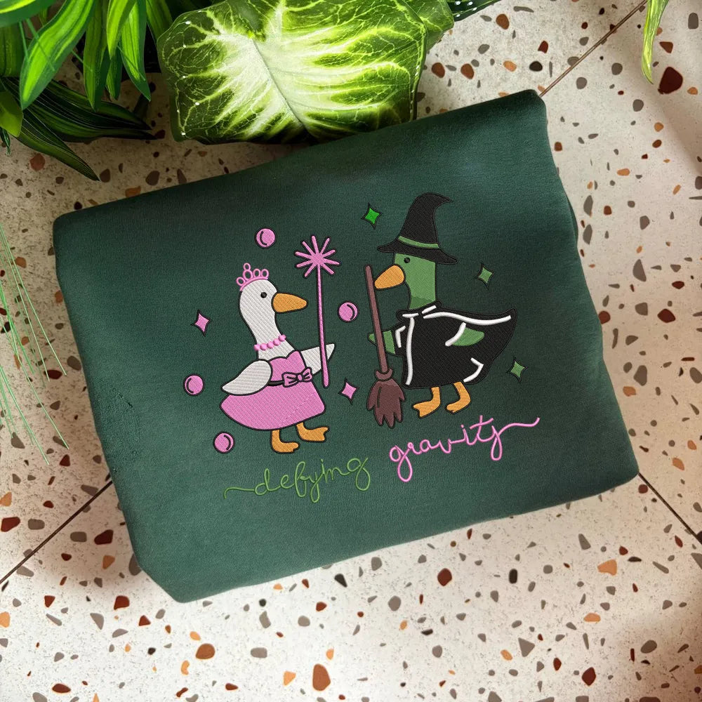 Forest Green Defying Gravity Goose Embroidered Sweatshirt