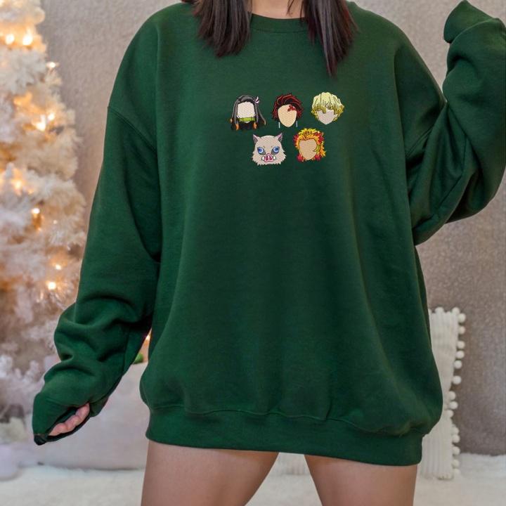 Demon Slayer Embroidered Sweatshirt in Dark Green