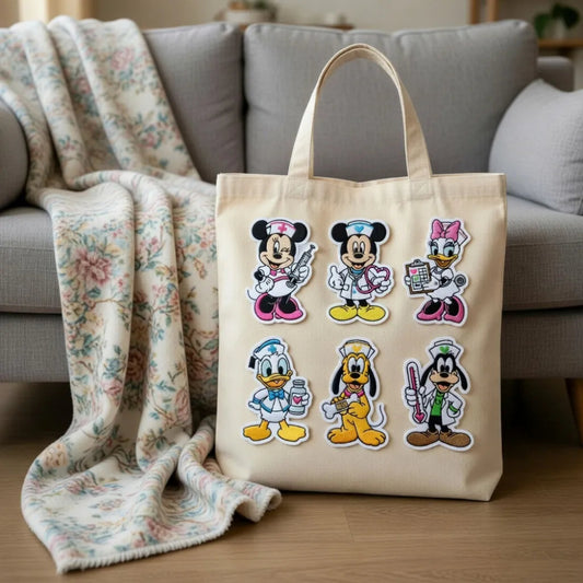 ToteBag With Six Disney Characters As Doctors And Nurses Patches